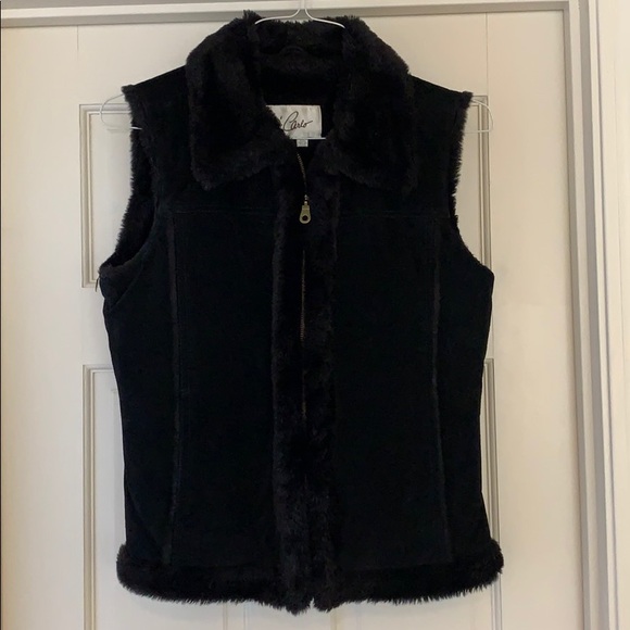 Suede vest with faux fur black - Picture 1 of 8